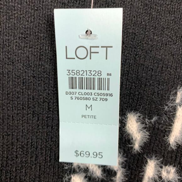 LOFT Womens Champagne Sweater Crew Neck Blouson Sleeves Black Size Medium Petite - Picture 6 of 10